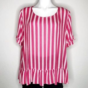 Umgee Ruffled Sleeve Striped Blouse, Sz L